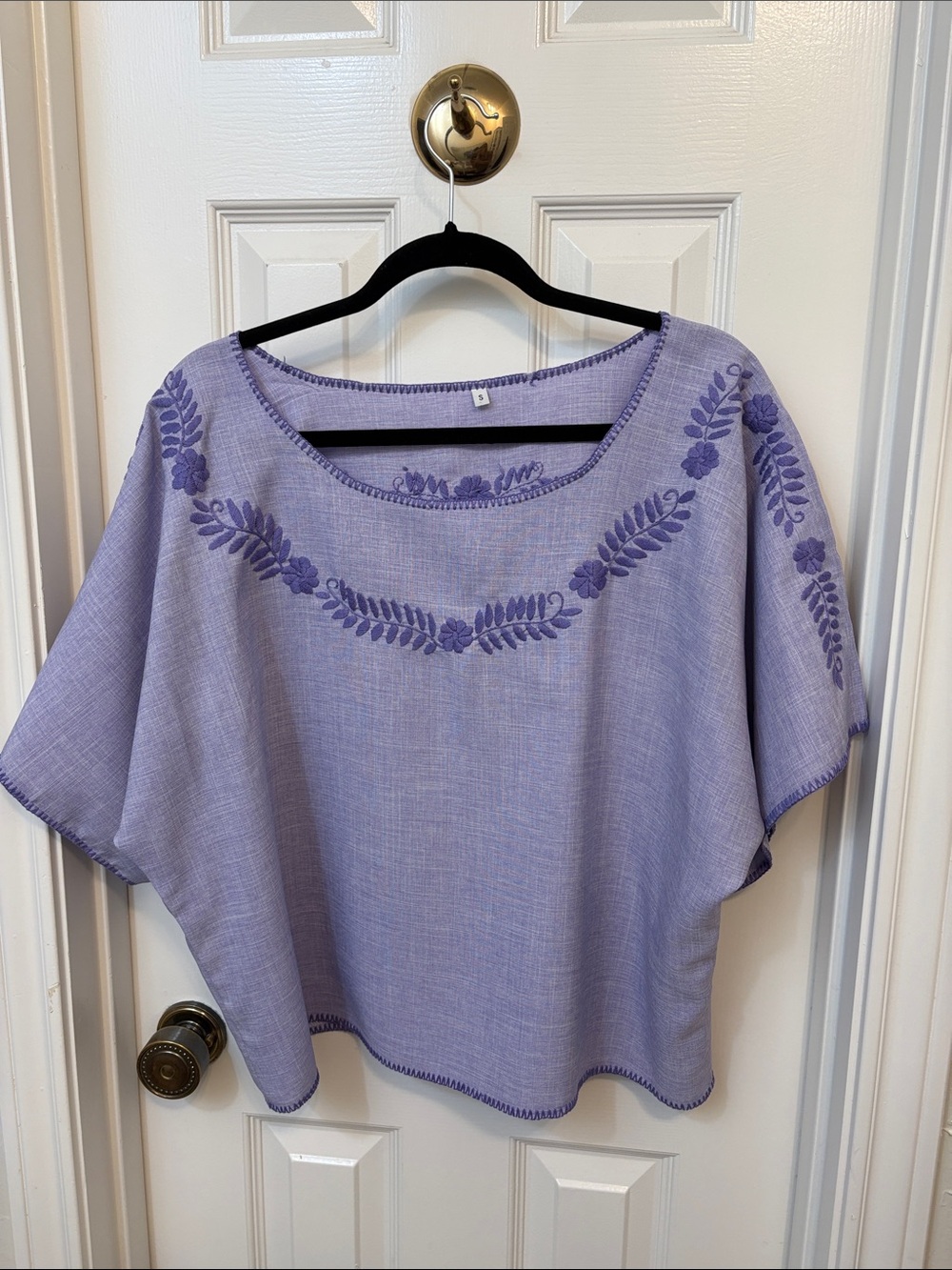 Embroidered Lavender Short-Sleeve Tunic Top